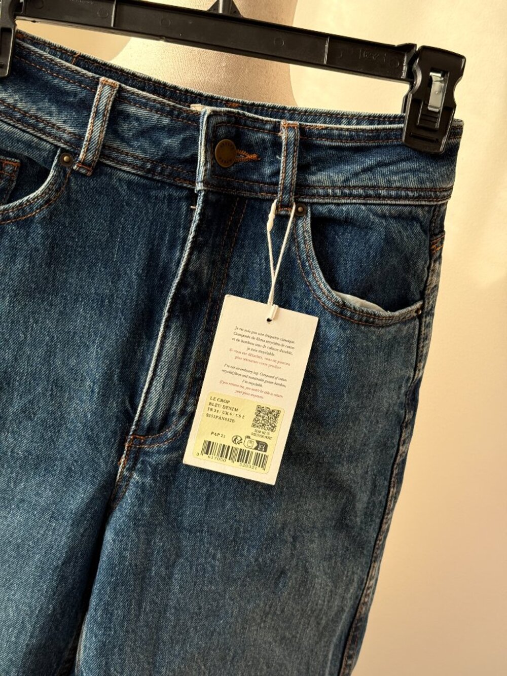 Sézane Le Crop Wide Leg Jeans Size 34 NWT High Rise Cropped Blue Denim 7/8 - Picture 3 of 9